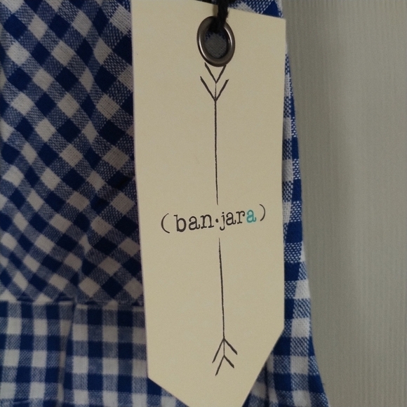 Ban.jara Linen Rayonl Blue White gingham Shorts. XS - Picture 3 of 7